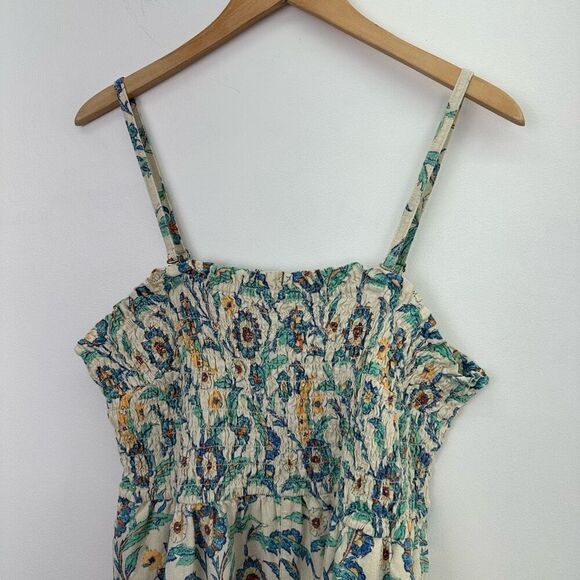 Anthropologie Pilcro Smocked Natural Linen Blend Multicolor Floral Short Romper - Picture 7 of 13
